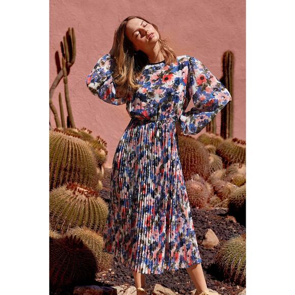 NWT Misa Los Angeles Juliana Dress Size XS Floral Pleated Chiffon Colorful Sheer - Picture 5 of 16